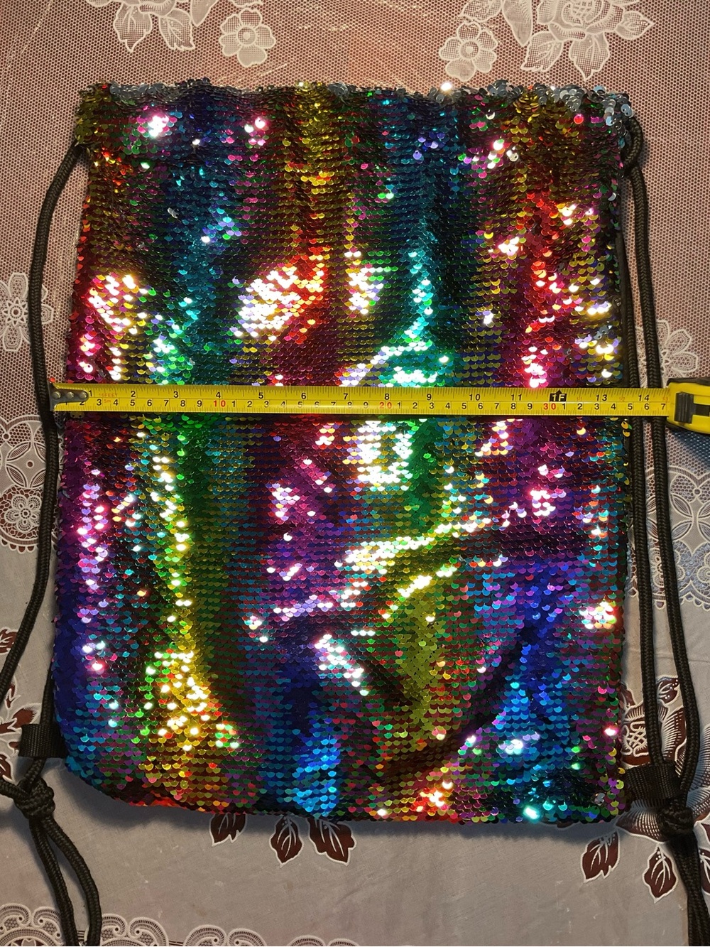 Sequin Rainbow Drawstring Backpack - Multicolor - Picture 2 of 5